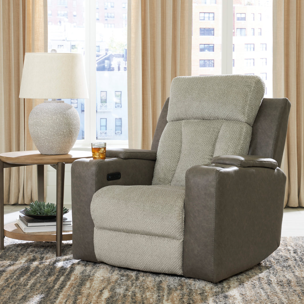 Fauteuil inclinable motorisé en tissu/aspect cuir gris avec lombaire chauffant et massant - Branthorpe