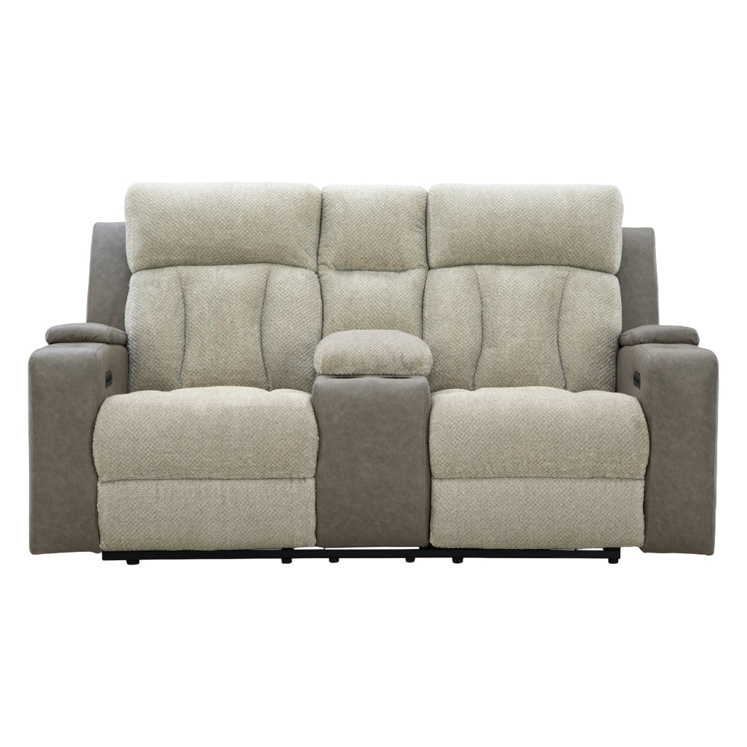 Causeuse inclinable motorisée en tissu/aspect cuir gris avec console, lombaire chauffant et massant - Branthorpe