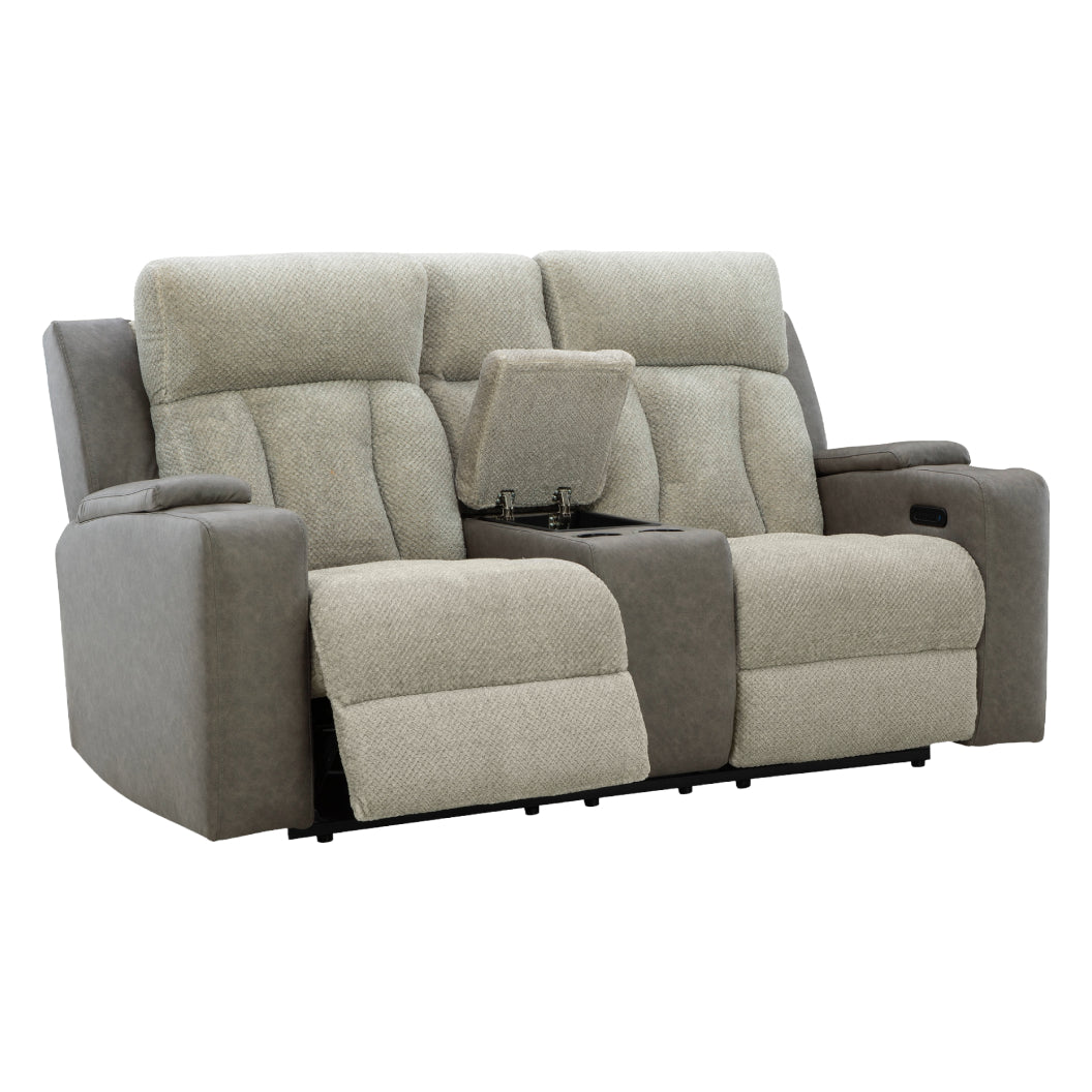 Causeuse inclinable motorisée en tissu/aspect cuir gris avec console, lombaire chauffant et massant - Branthorpe