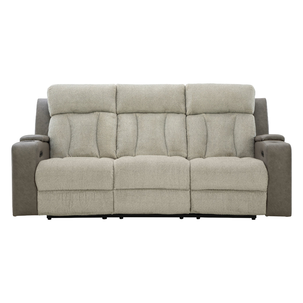 Sofa inclinable motorisé en tissu/aspect cuir gris avec lombaire chauffant, massant et table centrale rabattable - Branthorpe