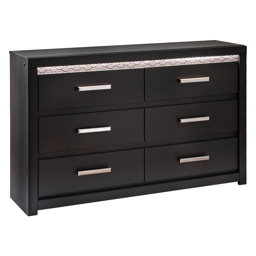 Bureau à 6 tiroirs en bois/MDF noir avec éclairage DEL intégré - Shoralli