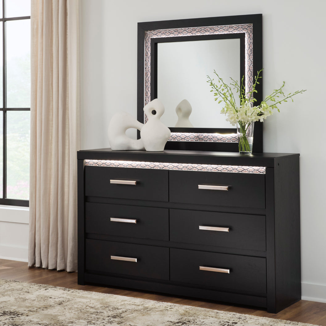 Miroir de bureau en bois/MDF noir avec éclairage DEL intégré - Shoralli