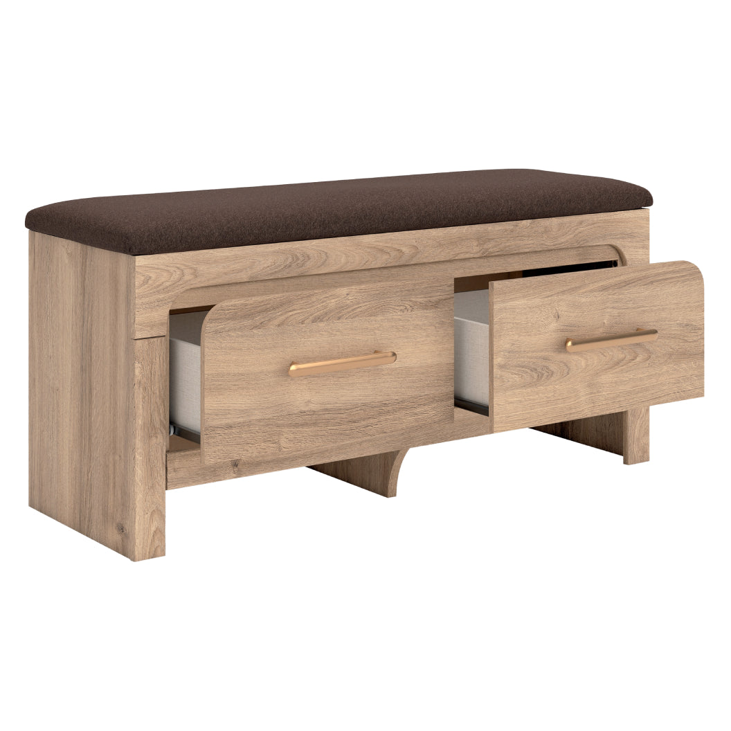 Banc de rangement en tissu brun et en bois/MDF tan avec 2 tiroirs - Kinlanni