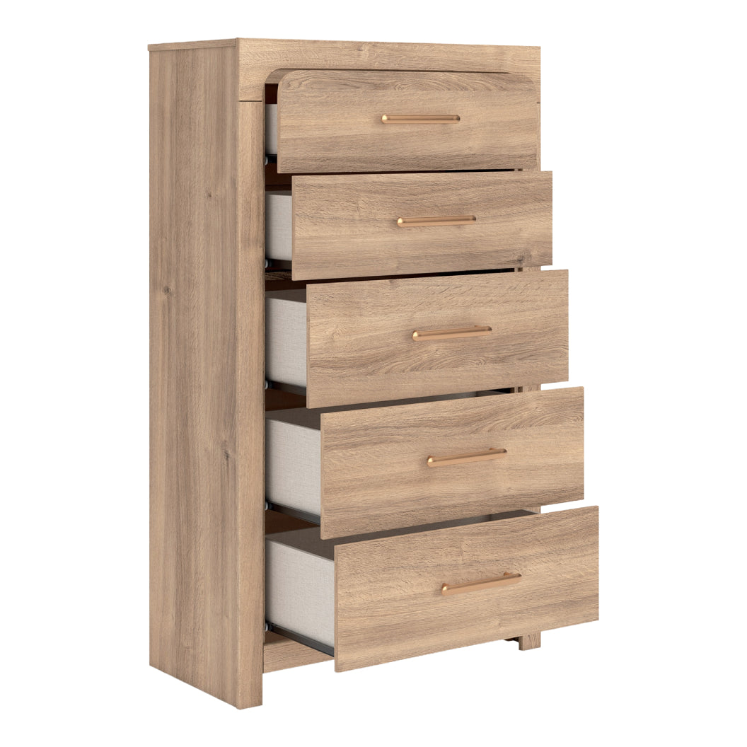 Commode à 5 tiroirs en bois/MDF tan - Kinlanni