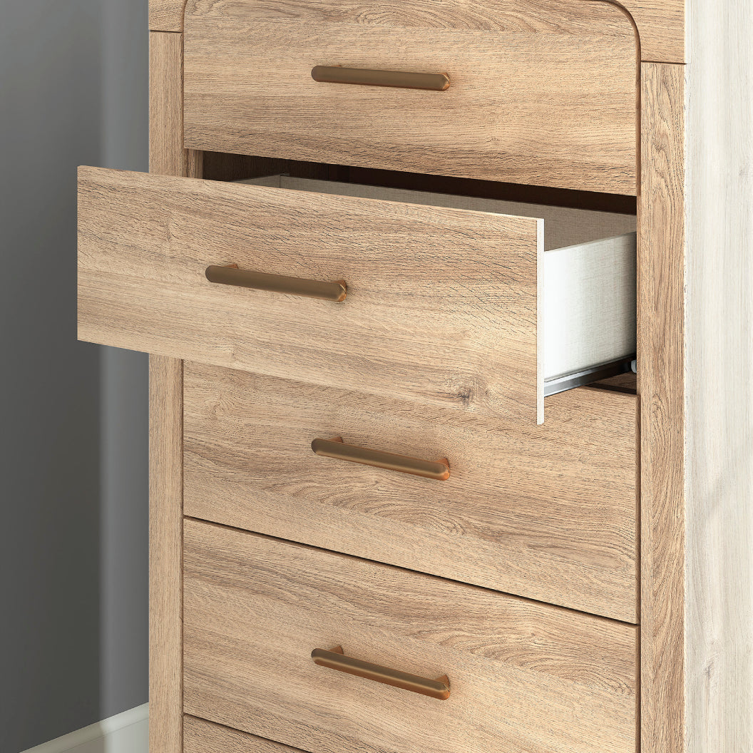 Commode à 5 tiroirs en bois/MDF tan - Kinlanni