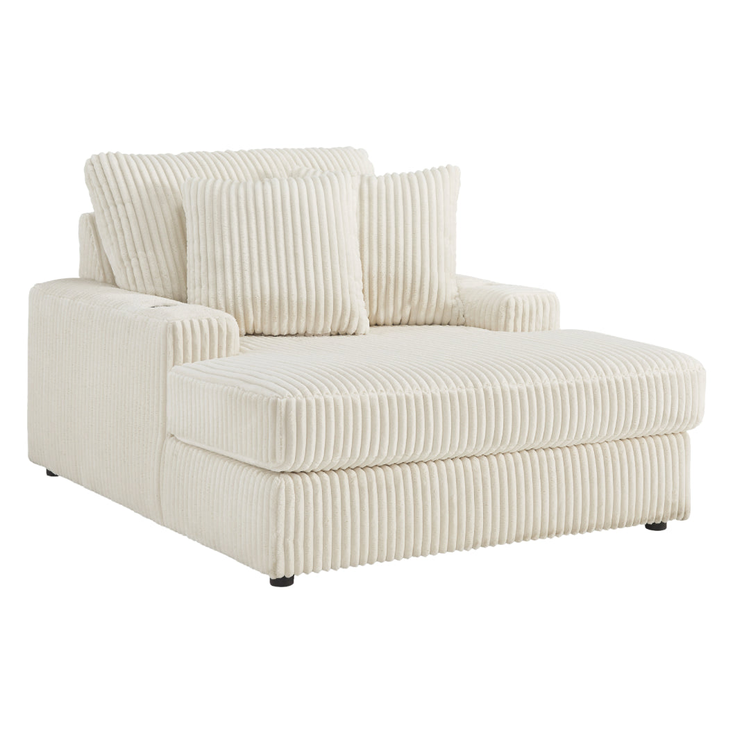 Méridienne en tissu avec porte-gobelets, port USB intégré et coussins - Lindyn