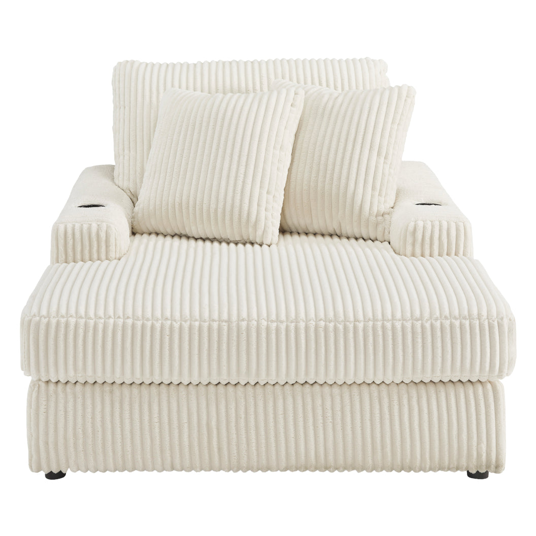 Méridienne en tissu avec porte-gobelets, port USB intégré et coussins - Lindyn