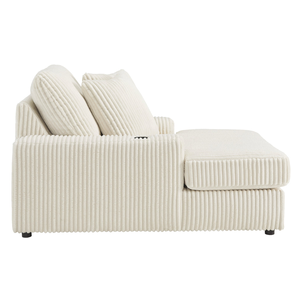 Méridienne en tissu avec porte-gobelets, port USB intégré et coussins - Lindyn