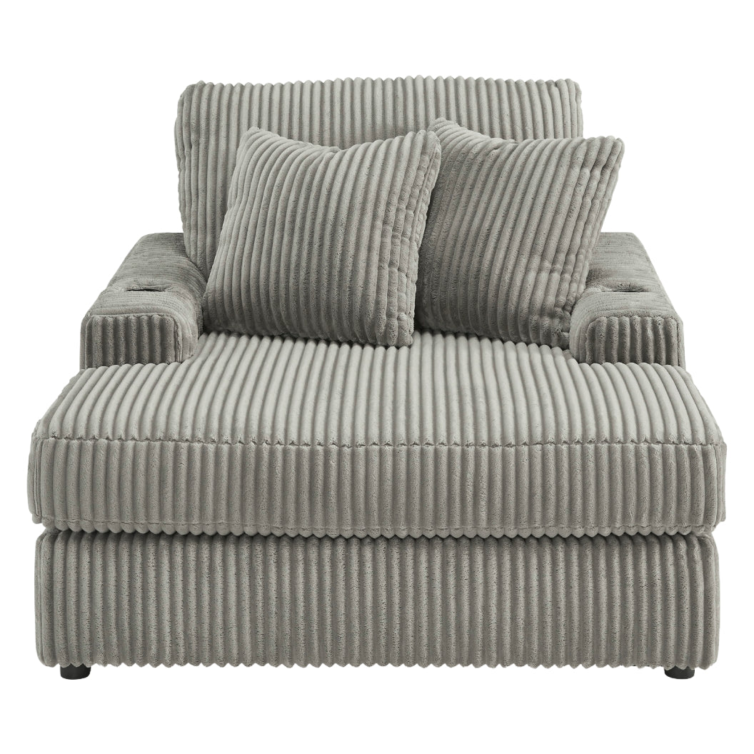 Méridienne en tissu avec porte-gobelets, port USB intégré et coussins - Lindyn