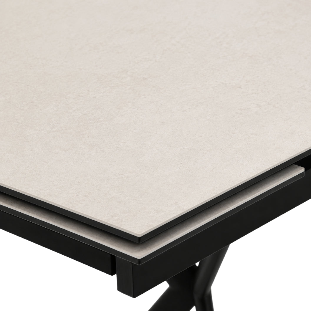 Table de salle à manger extensible en céramique sur verre trempé et métal - Percé