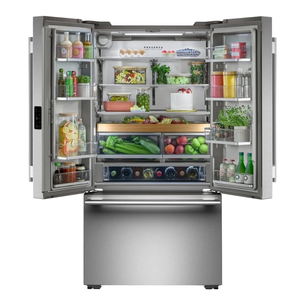 Réfrigérateur à portes françaises, profondeur comptoir 36 po, 24 pi³ Inox avec Distributeur d'eau interne et Machine à glaçons