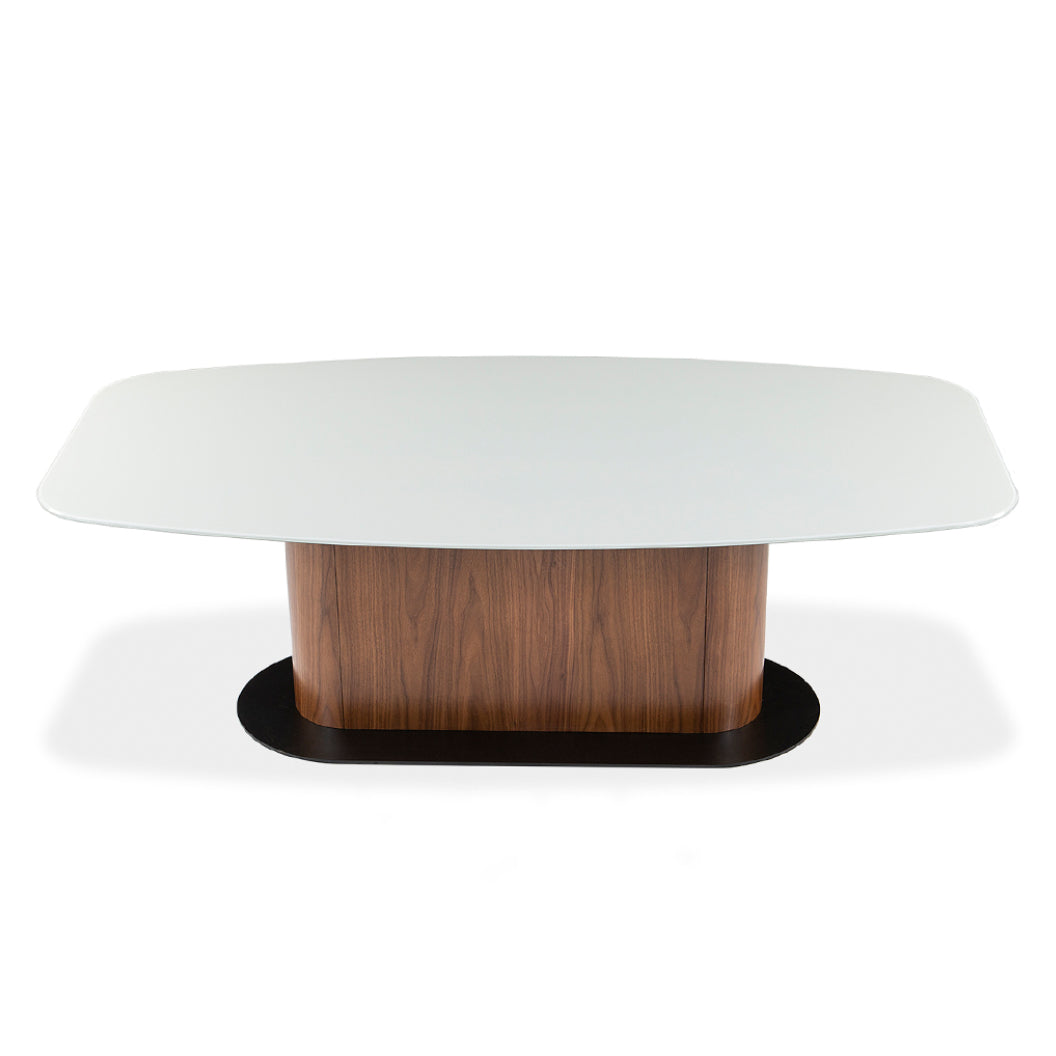 Table de salle à manger rectangulaire avec contour arrondi en verre et en bois - Luciano