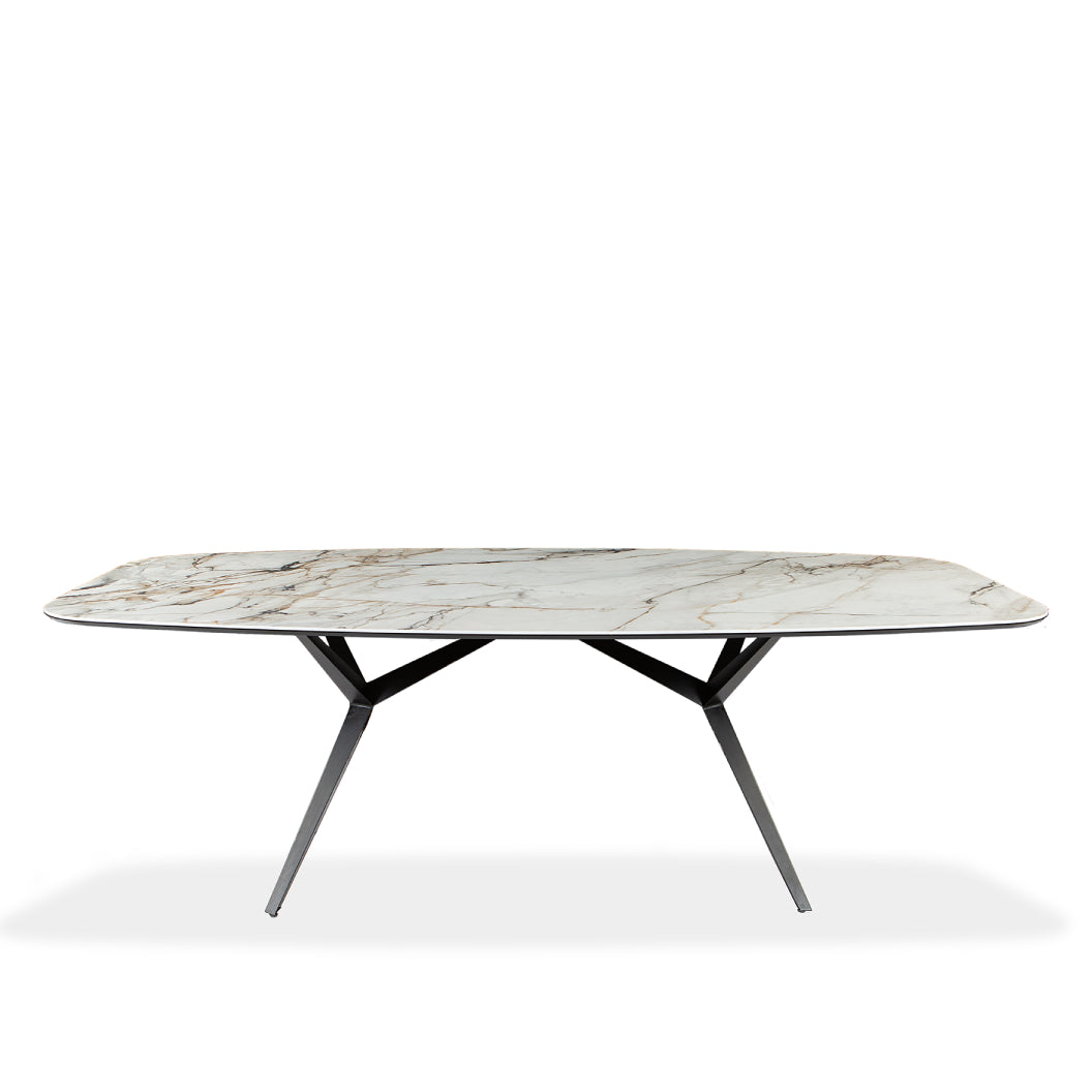 Table de salle à manger rectangulaire avec contour arrondi en céramique et métal - Urby
