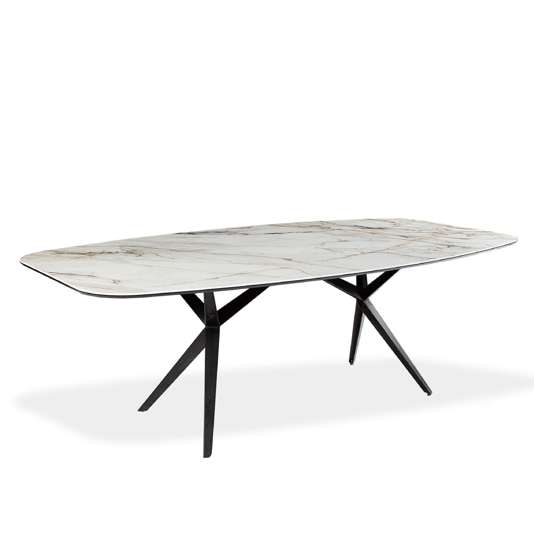 Table de salle à manger rectangulaire avec contour arrondi en céramique et métal - Urby