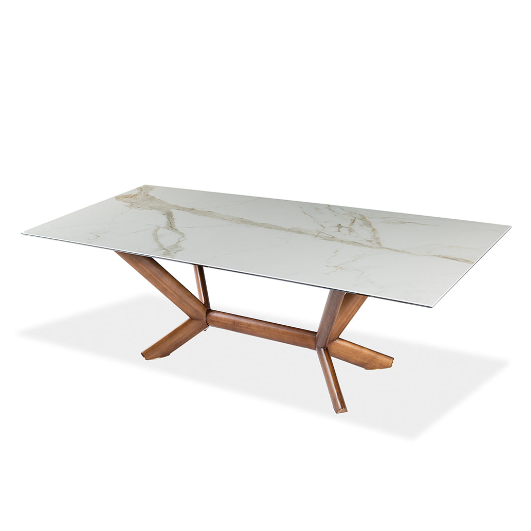 Table de salle à manger rectangulaire en céramique et bois noyer - Samuel