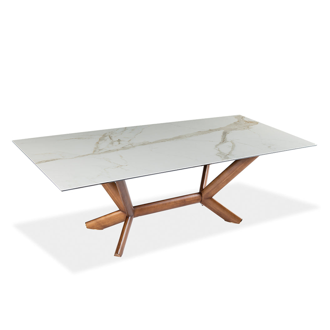 Table de salle à manger rectangulaire en céramique et bois noyer - Samuel