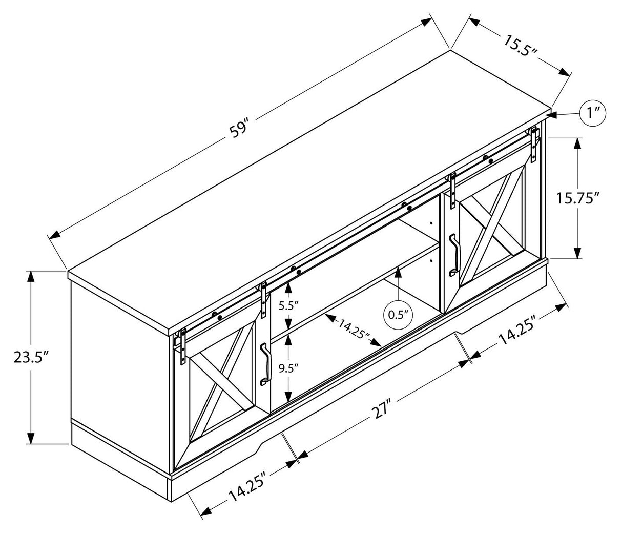 Meuble de télévision en stratifié faux bois à 2 portes coulissantes - I 2746-2747-2748