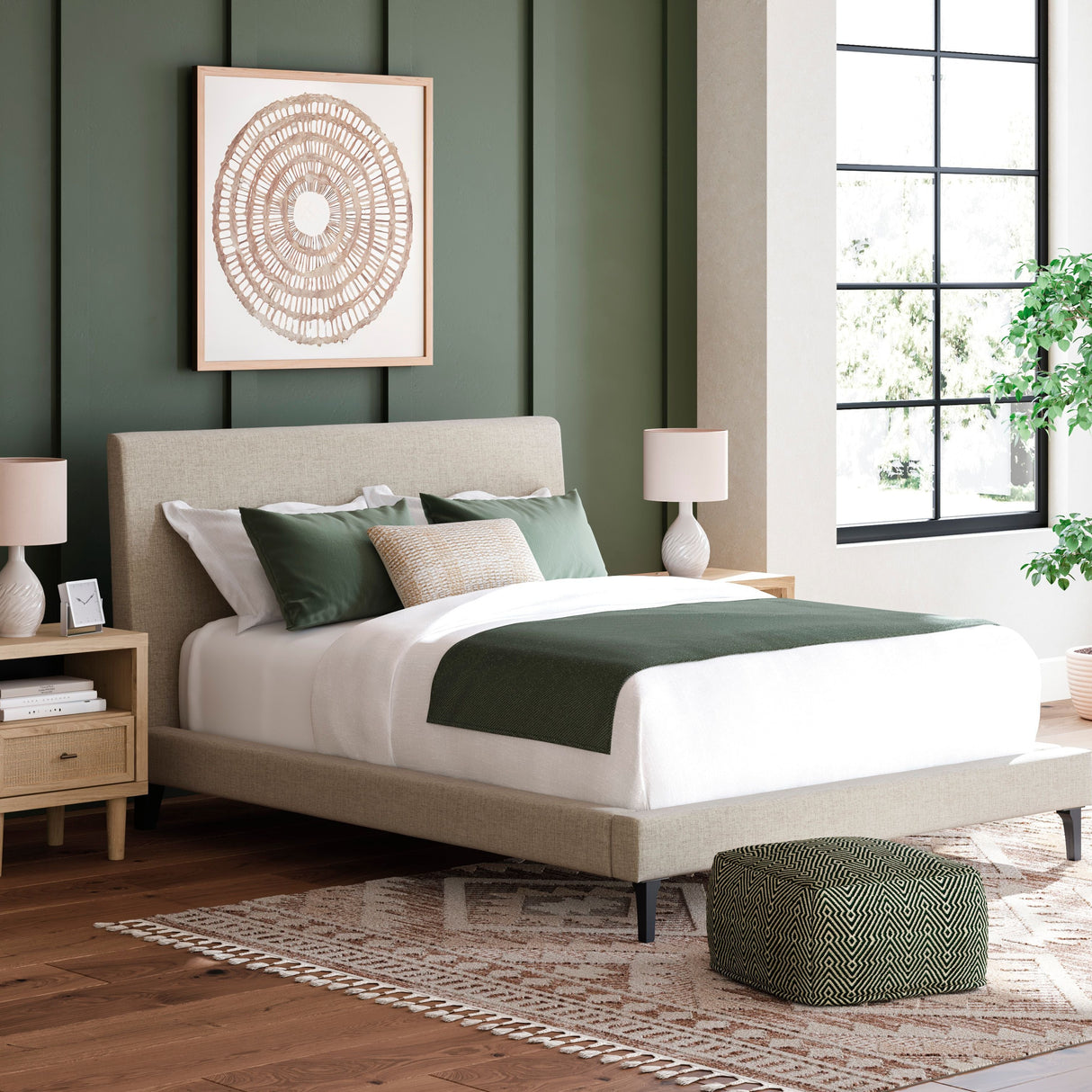 Lit  complet grand en tissu gris - Cielden