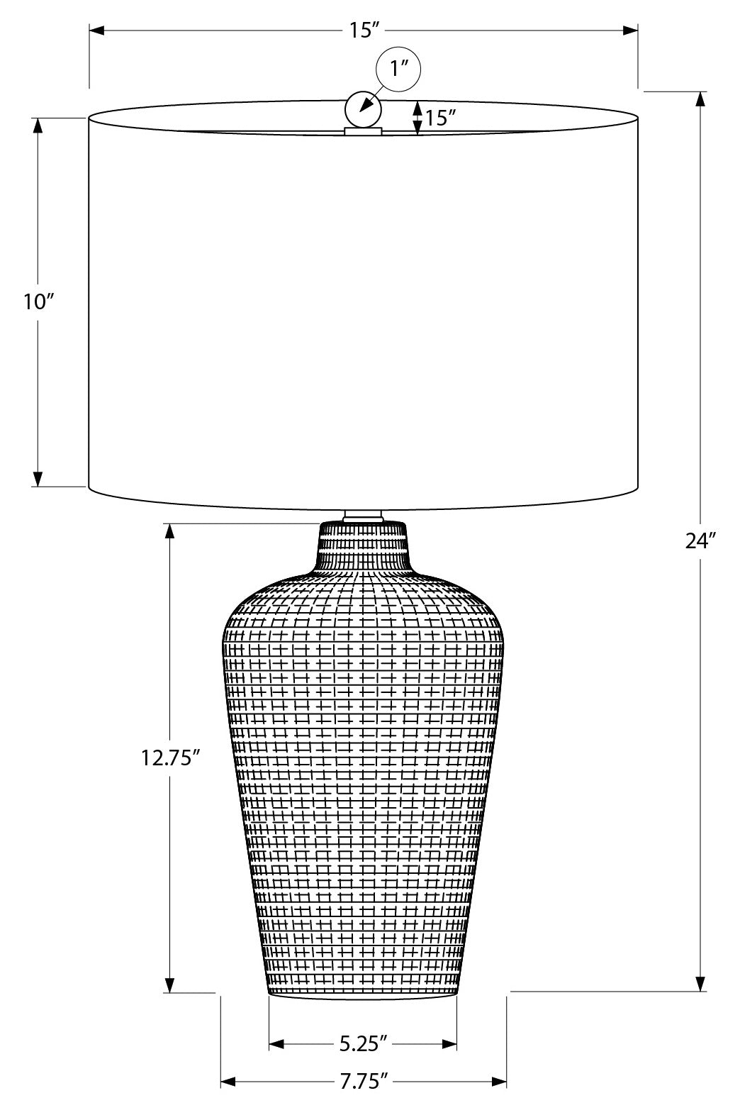 Lampe de table en céramique noire texturée 24 po - I 9621