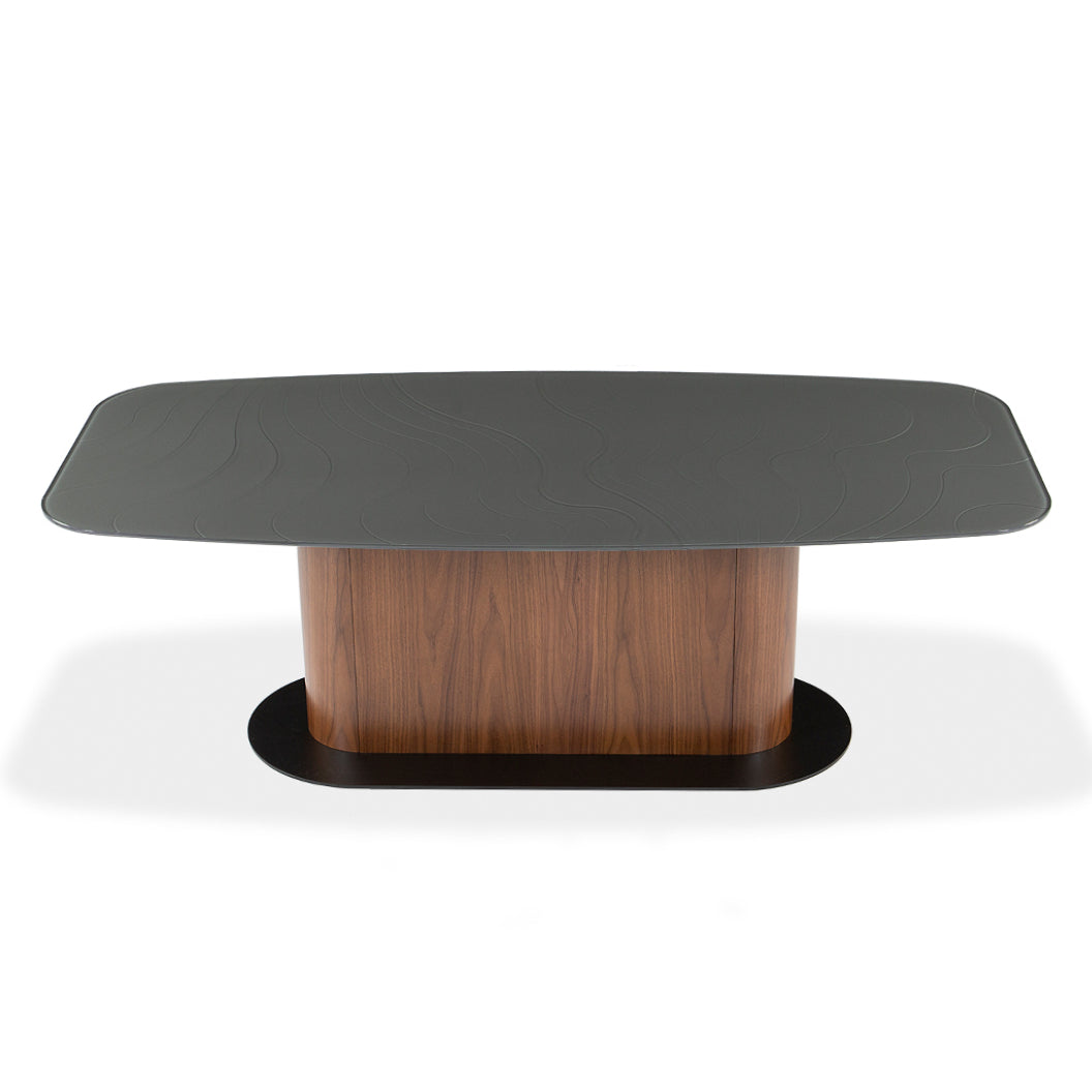 Table de salle à manger rectangulaire avec contour arrondi en verre et en bois - Luciano