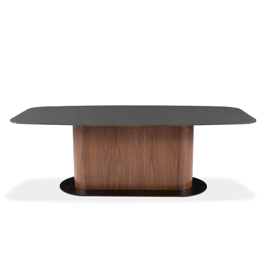 Table de salle à manger rectangulaire avec contour arrondi en verre et en bois - Luciano