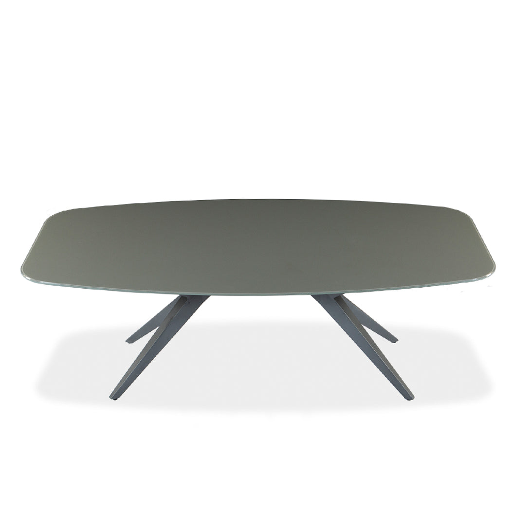 Table de salle à manger rectangulaire avec contour arrondi en verre et métal - Jack