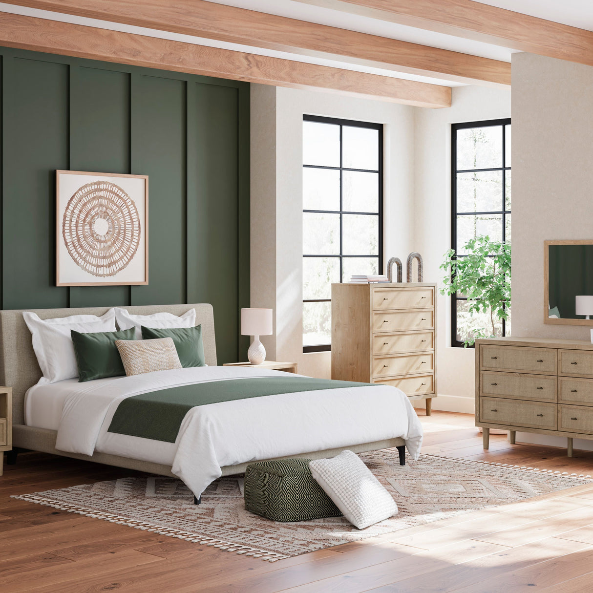 Lit  complet très grand en tissu gris - Cielden