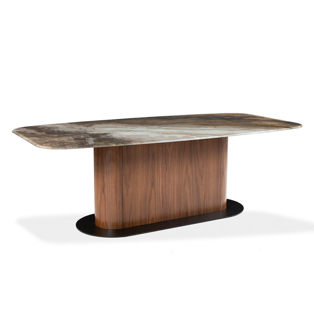 Table de salle à manger rectangulaire avec contour arrondi en verre et en bois - Luciano