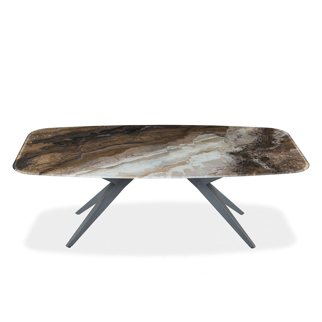 Table de salle à manger rectangulaire avec contour arrondi en verre et métal - Jack