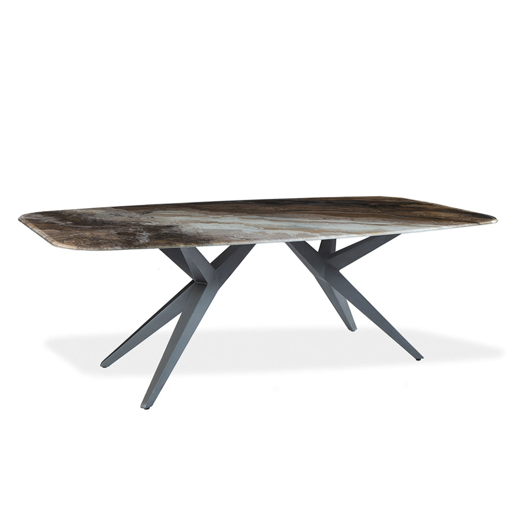 Table de salle à manger rectangulaire avec contour arrondi en verre et métal - Jack