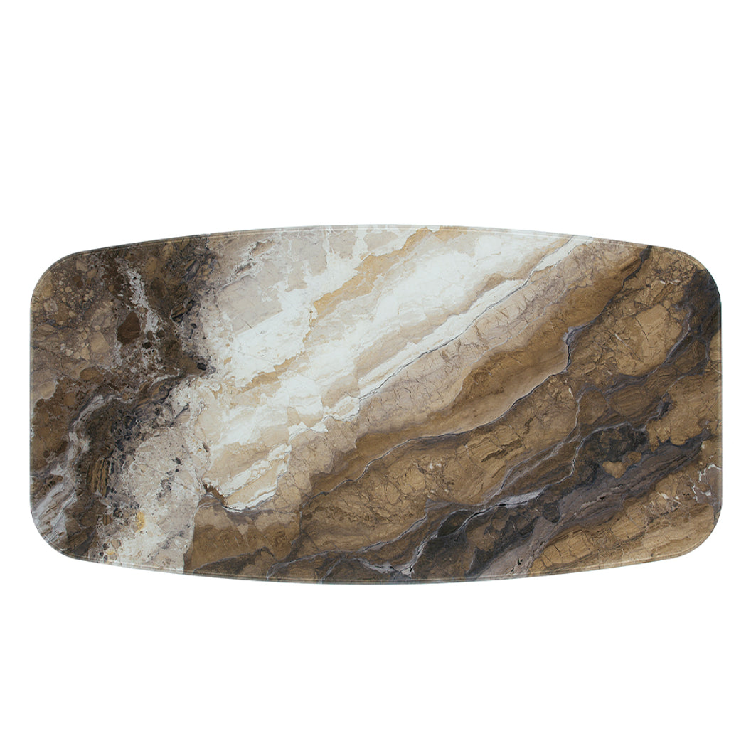 Table de salle à manger rectangulaire avec contour arrondi en verre et bois noyer - Samuel