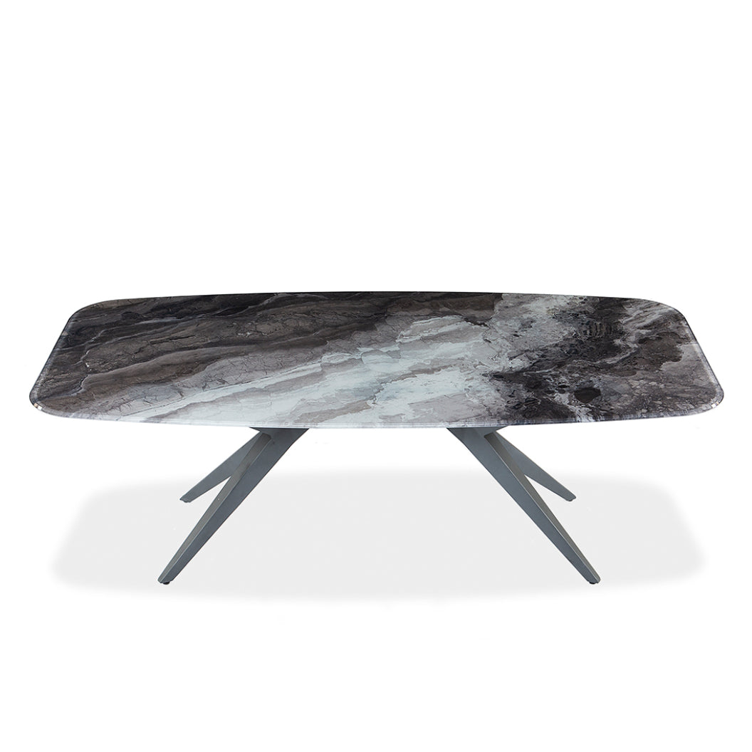 Table de salle à manger rectangulaire avec contour arrondi en verre et métal - Jack