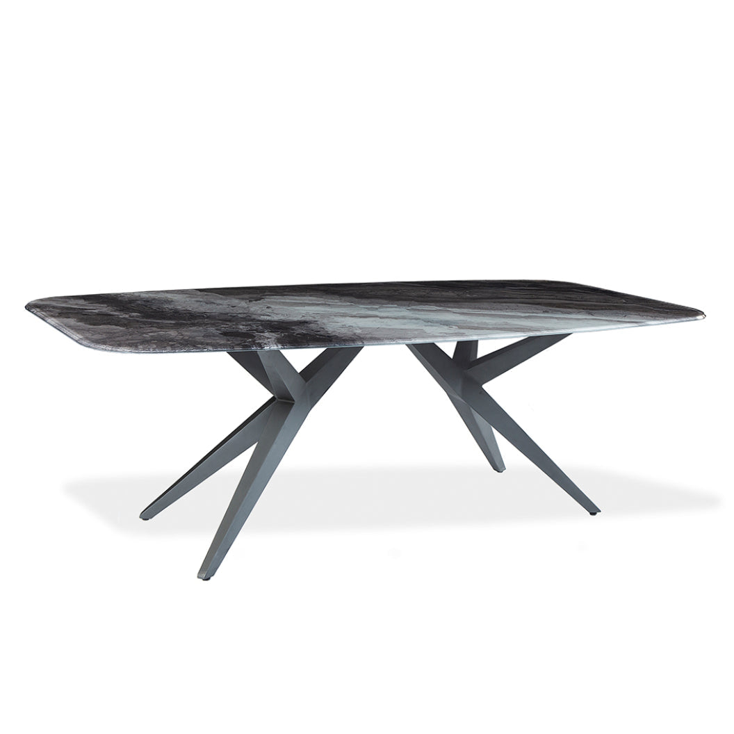 Table de salle à manger rectangulaire avec contour arrondi en verre et métal - Jack