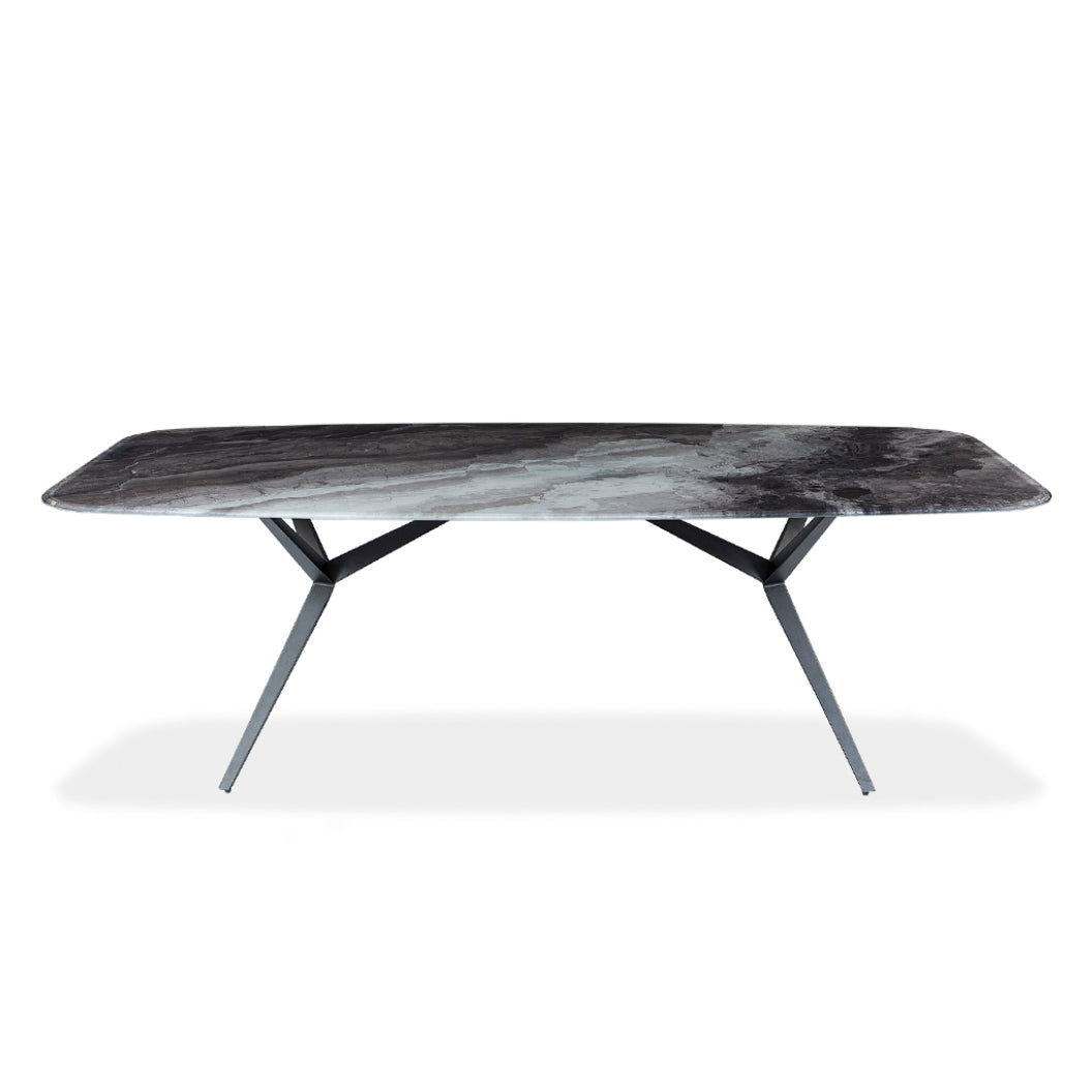 Table de salle à manger rectangulaire avec contour arrondi en verre et métal - Jack