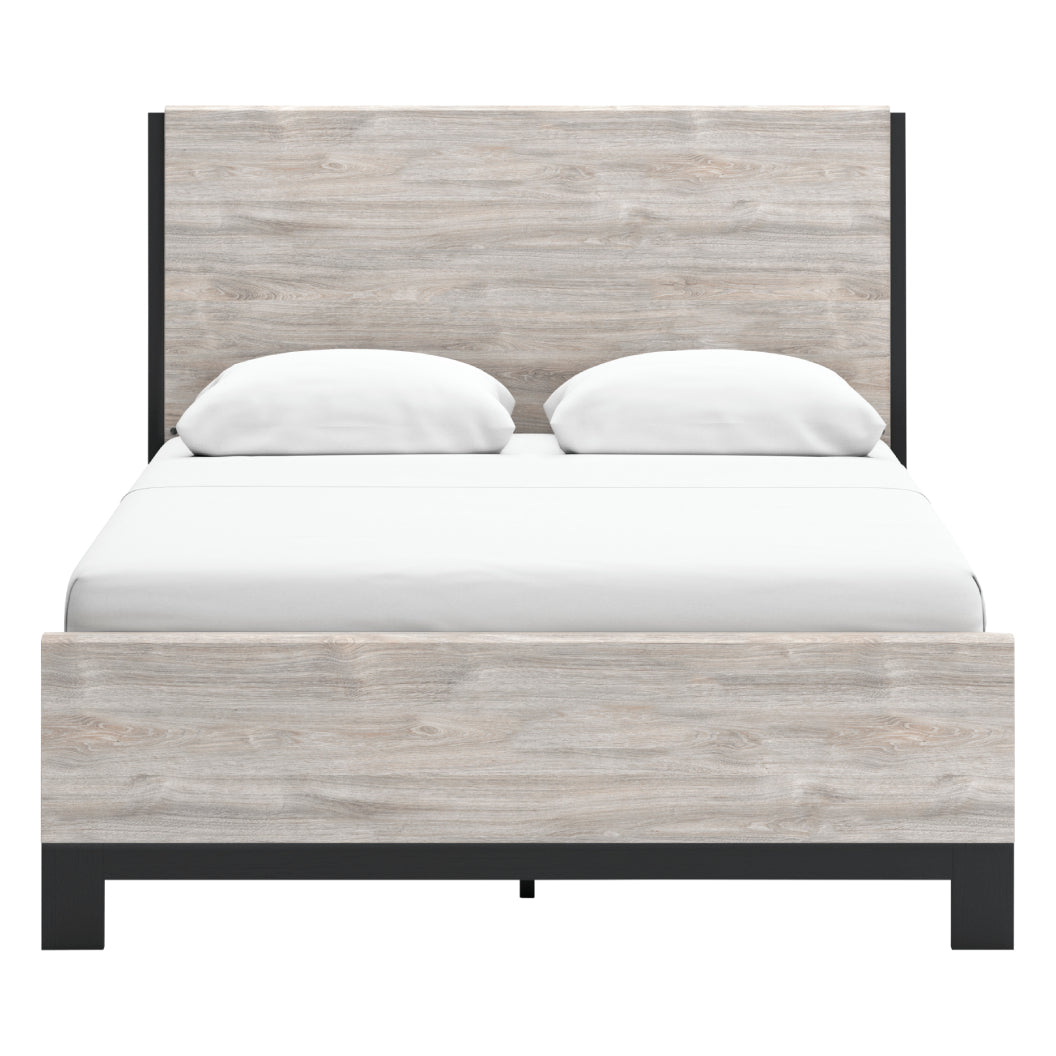 Lit complet Grand en bois gris et métal noir