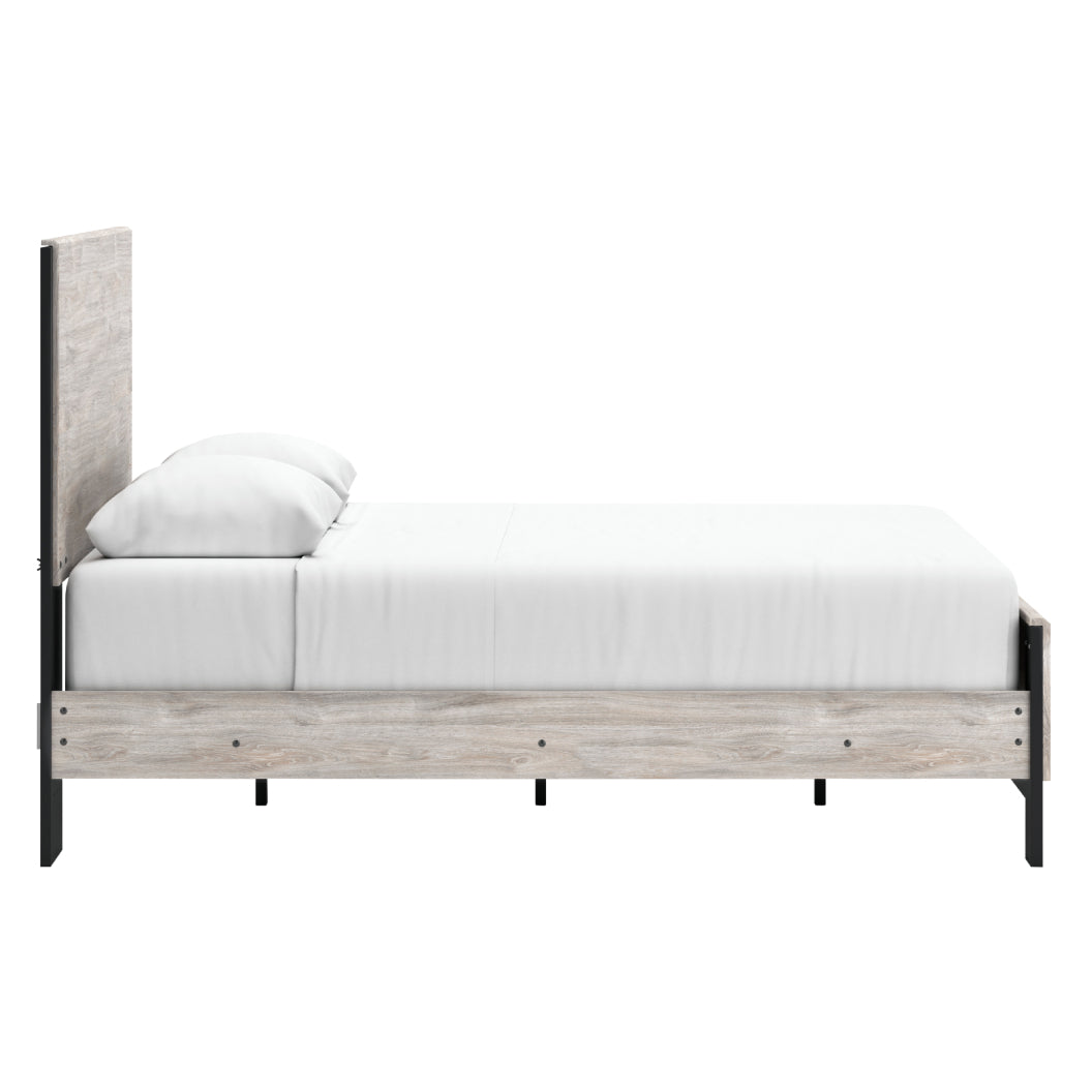 Lit complet Grand en bois gris et métal noir