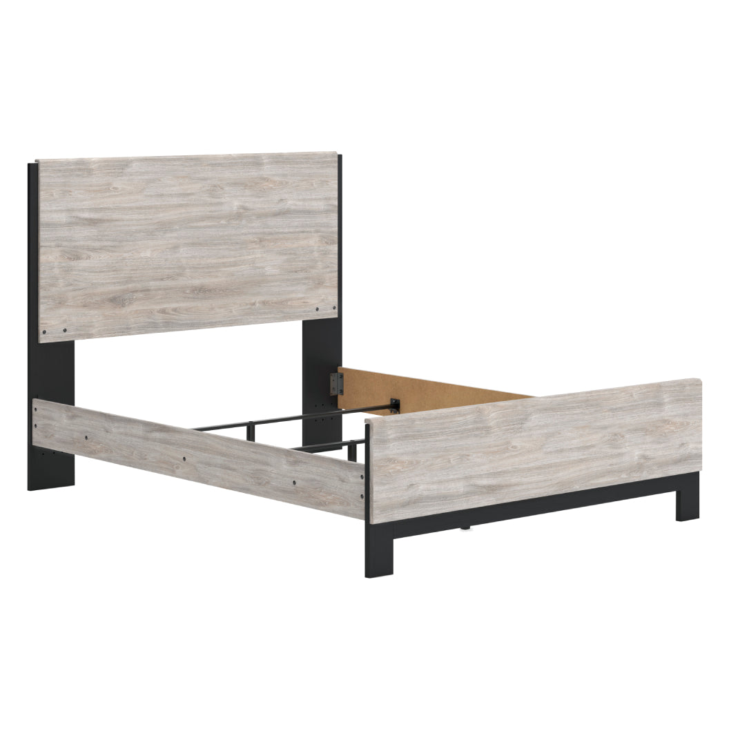 Lit complet Grand en bois gris et métal noir