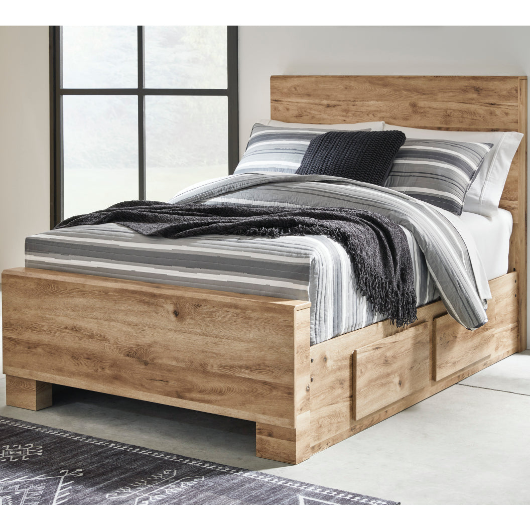 Lit complet en bois/MDF brun clair avec 4 tiroirs Grand / Très grand - Hyanna