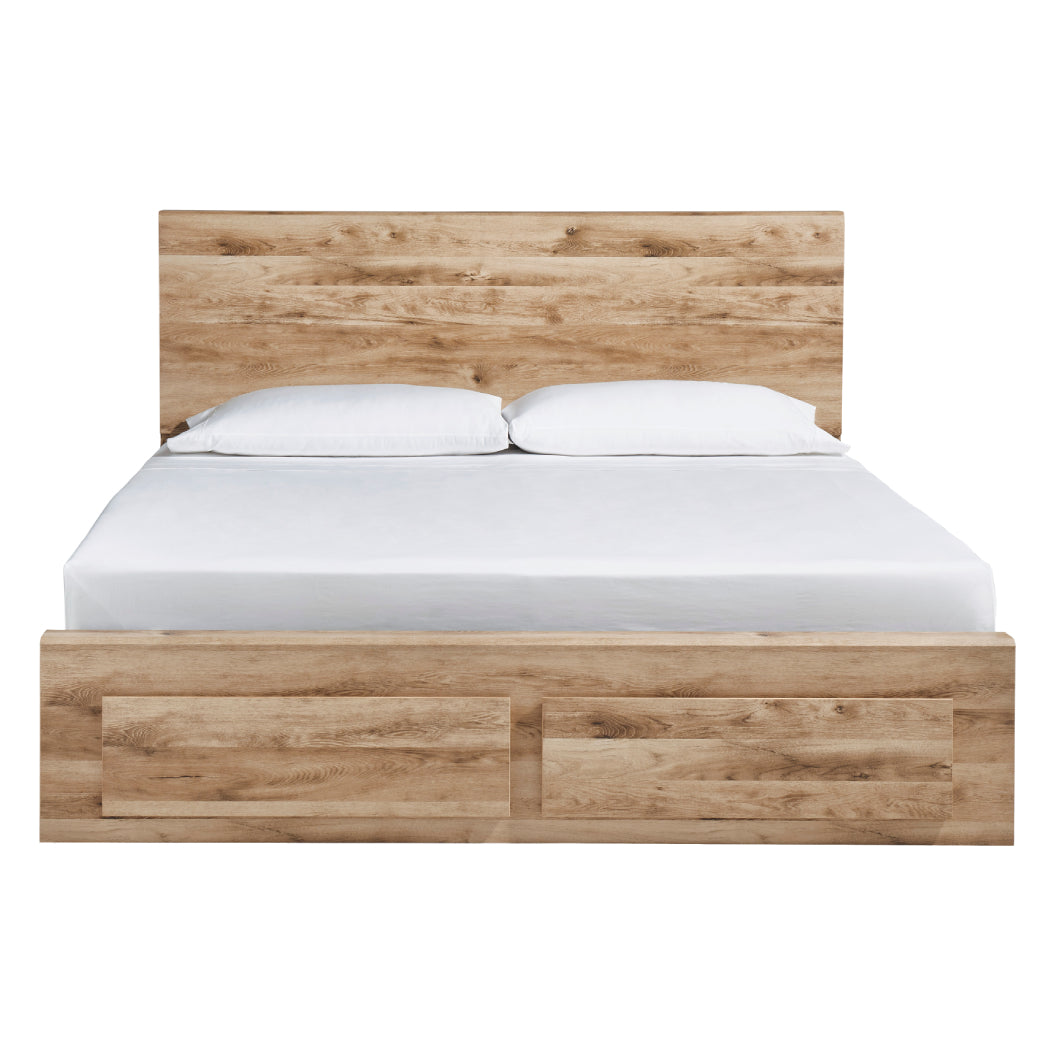 Lit complet en bois/MDF brun clair avec 2 tiroirs Grand / Très grand - Hyanna