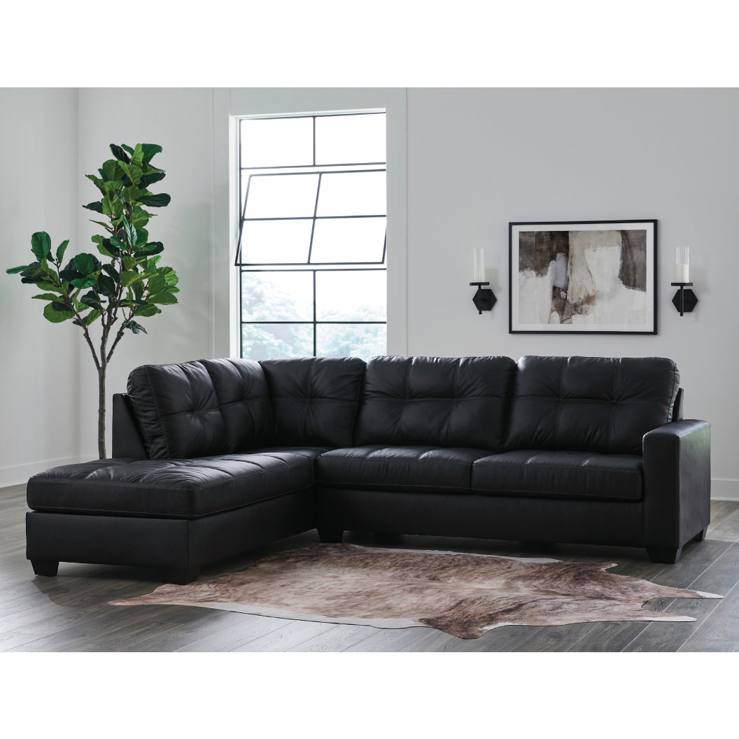 Sectionnel 2 pièces aspect cuir noir avec chaise longue - Barlin Mills