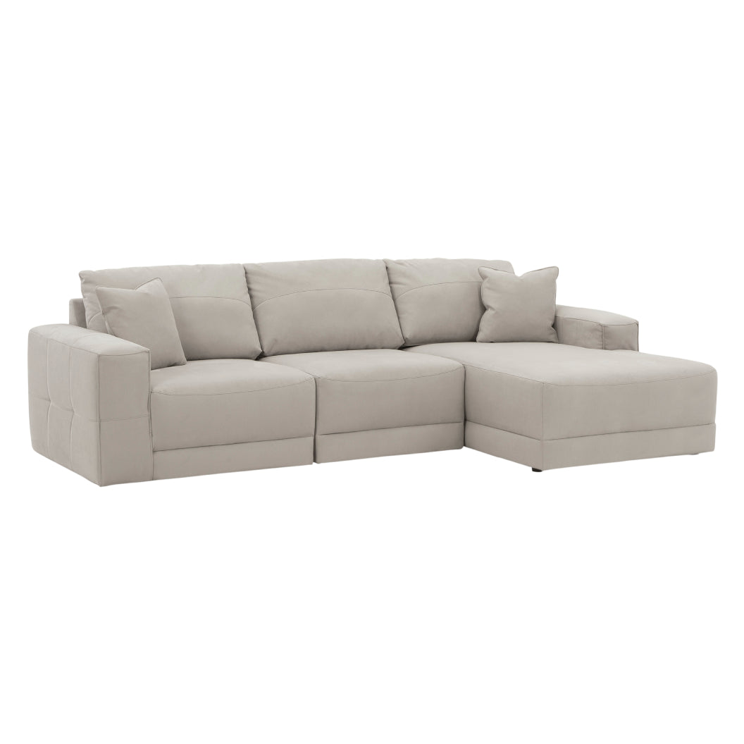 Sofa 3 pièces aspect cuir gris avec chaise longue & coussins - Next-Gen Gaucho