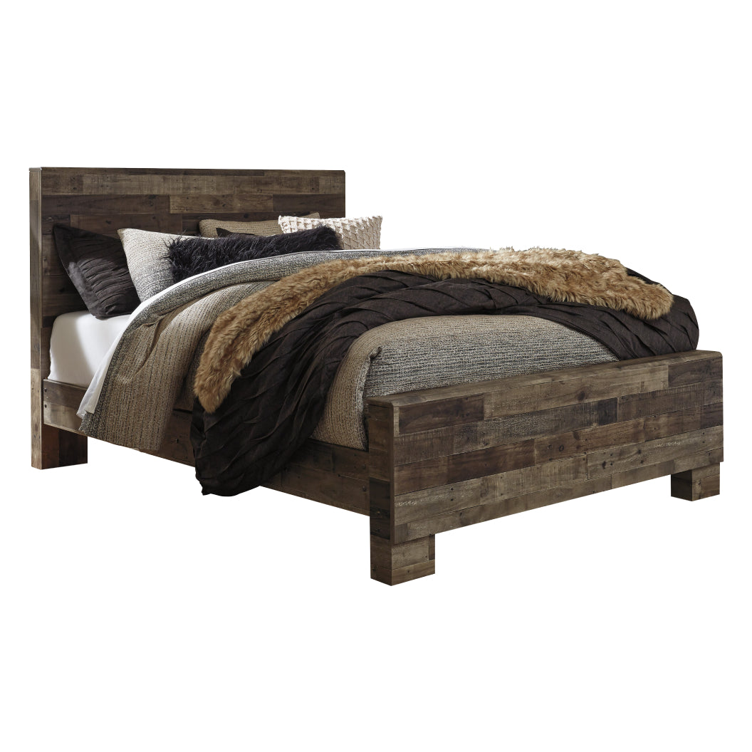 Lit complet Grand en bois et placage multi gris