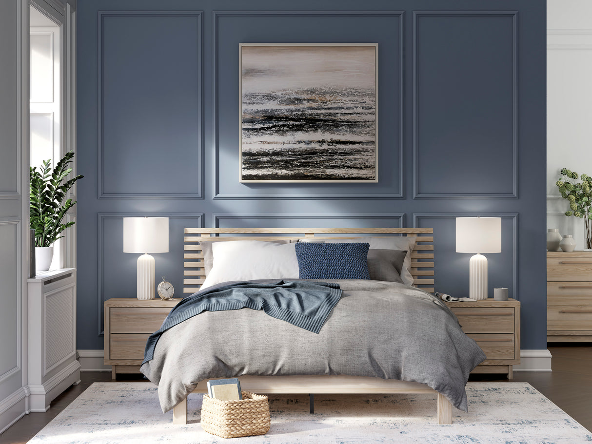 Lit complet Grand en bois et placage fini naturel