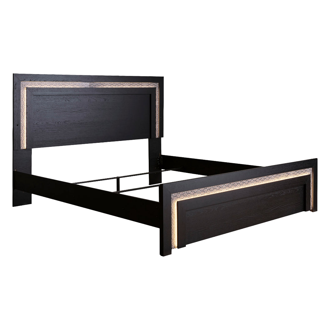 Lit complet en bois/MDF noir avec éclairage intégré Double / Grand / Très grand - Shoralli