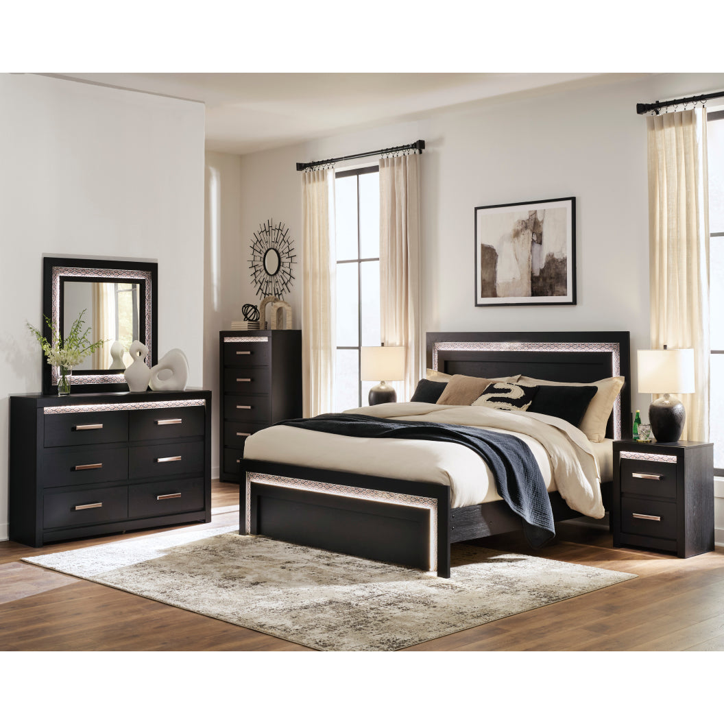 Lit complet en bois/MDF noir avec éclairage intégré Double / Grand / Très grand - Shoralli