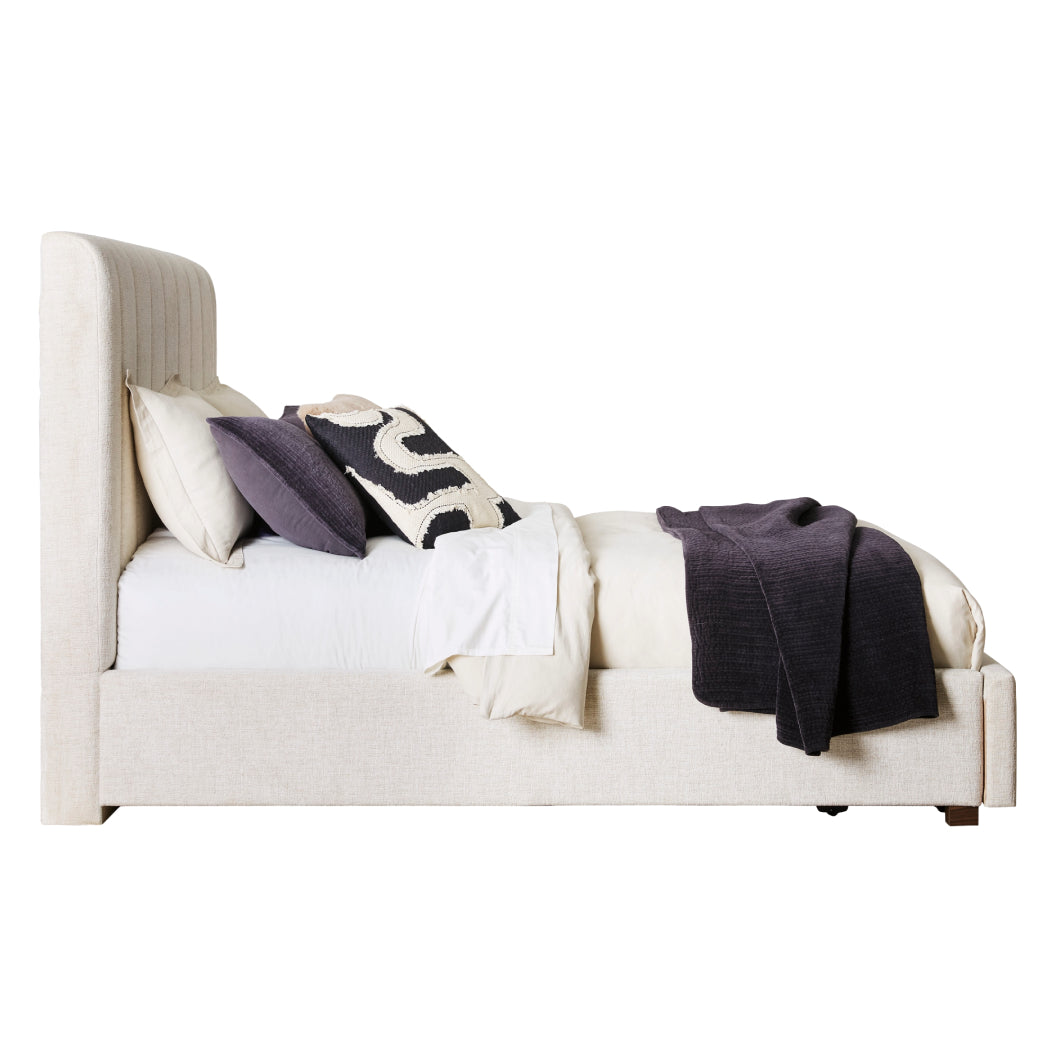 Lit complet rembourré en tissu beige Grand / Très grand - Shoralli