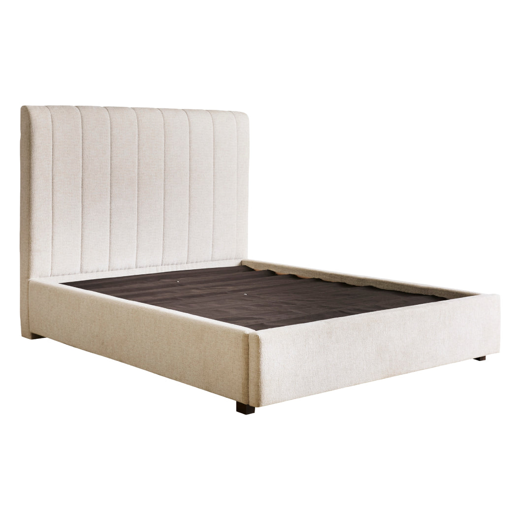 Lit complet rembourré en tissu beige Grand / Très grand - Shoralli