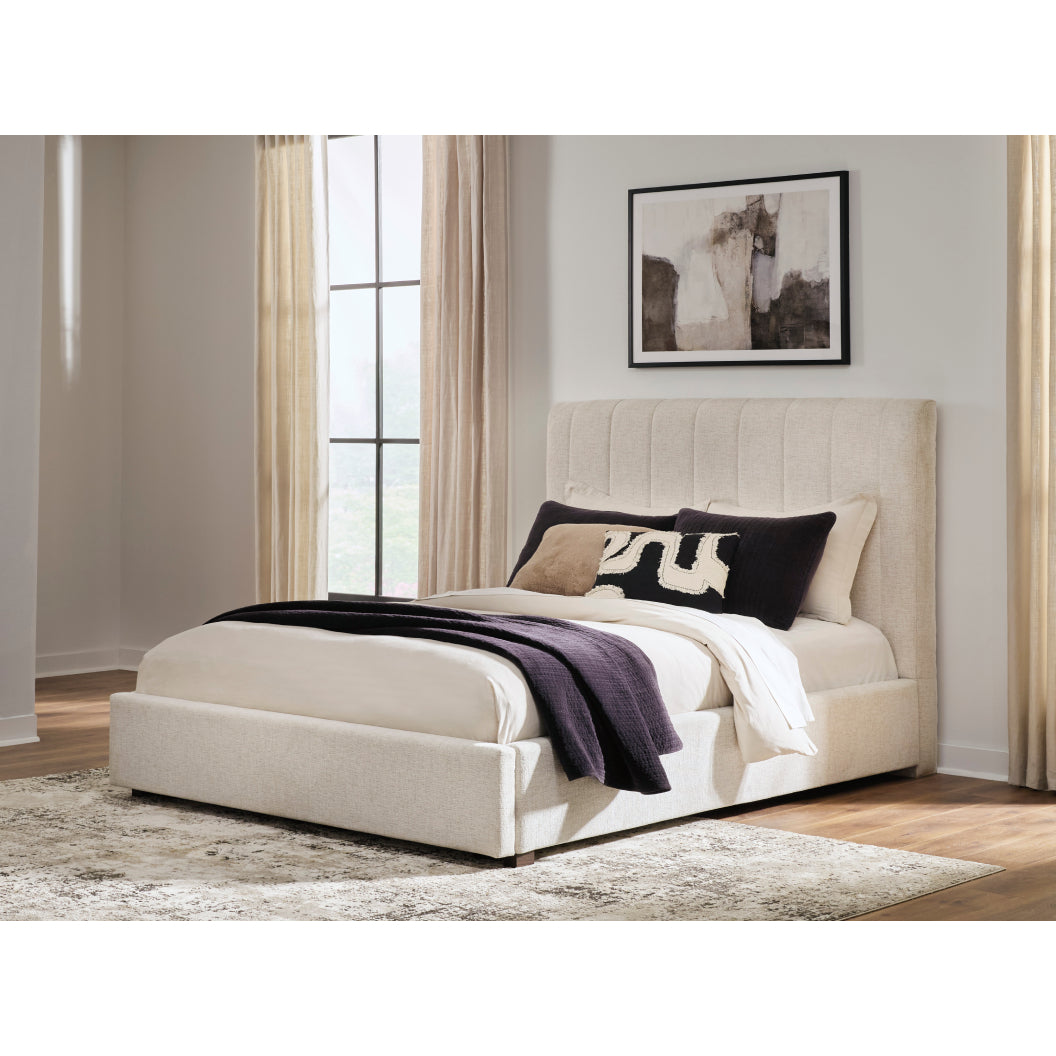 Lit complet rembourré en tissu beige Grand / Très grand - Shoralli