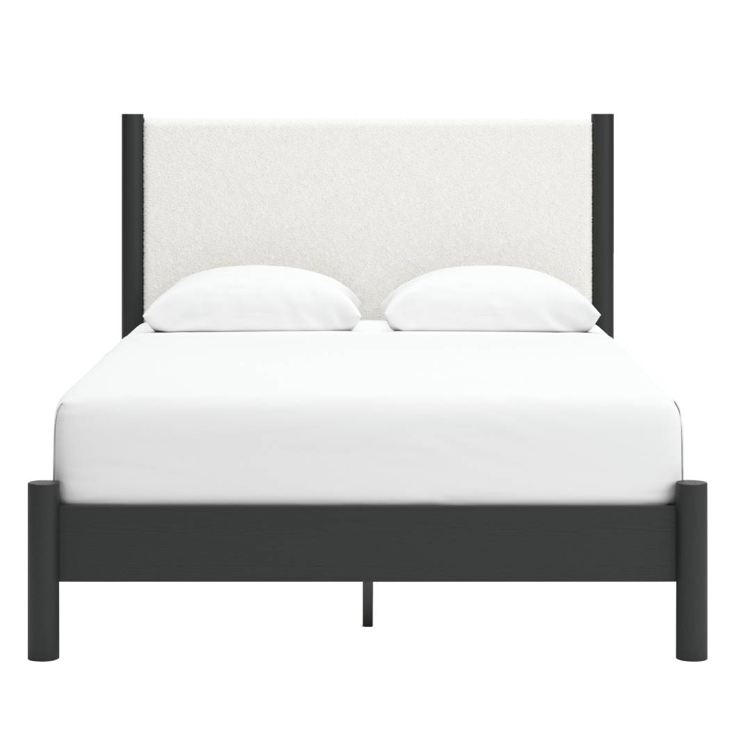 Lit complet en tissu blanc et en bois noir Cadmori - Grand