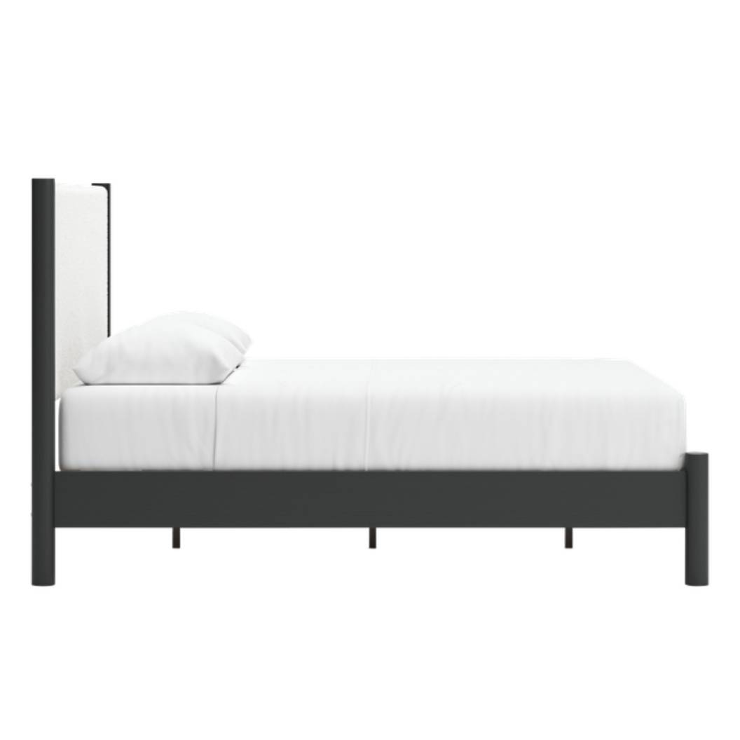 Lit complet en tissu blanc et en bois noir Cadmori - Grand